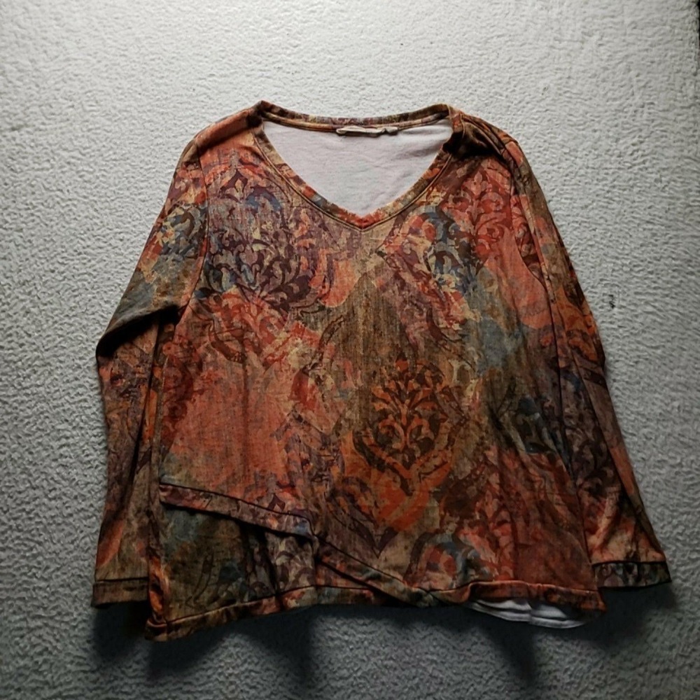 Soft Surroundings Blouse Womens Plus 2X Multicolor V Neck Long Sleeve Top